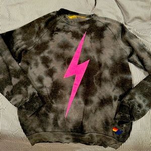 Aviator Nation Bolt Stitch Relaxed Crew Sweatshirt - Black Camo, size X-Small